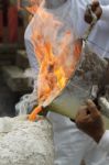 Pouring Liquid Metal Into Mold Stock Photo