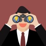 Businessman Use Binoculars Looking For Business Idea Stock Photo