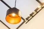 Retro Light Of Black Hanging Lamp Stock Photo