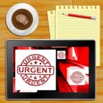 Urgent On Cubes Shows Urgent Priority Tablet Stock Photo