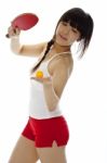 Lady serving pingpong Stock Photo