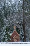 Yosemite Chapel Winter Stock Photo