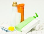 Set Of Cosmetics On Towel Stock Photo