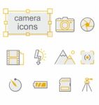 Thin Line Icons Set, Linear Symbols Set, Camera Stock Photo