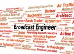 Broadcast Engineer Represents Employee Text And Jobs Stock Photo