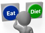 Eat Diet Buttons Show Losing Weight Or Eating Stock Photo