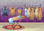 Cartoon  Illustration Interior Clothing Room With Separated Layers Stock Photo