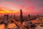 Modern Building At Riverside In The Evening Stock Photo