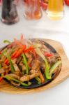 Original Fajita Sizzling Hot  On Iron Plate Stock Photo