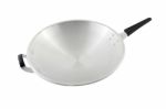 Iron Round Chrome Asian Pan On White Background Stock Photo