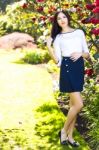 Young Beautiful Tall Woman With Long Straight Dark Hair Posing A Stock Photo