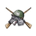 Grey Wolf Ww2 Helmet Crossed Rifles Tattoo Stock Photo