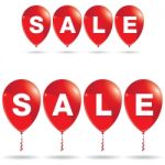 Red Balloons With Sale Discount Isolated On White Background. Balloons With Sale Stock Photo