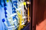 Fiber Optic With Servers In A Technology Data Center Stock Photo