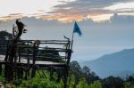 Podium For Natural View On Viewpoint Doi Ang Khang Mountains Stock Photo