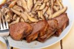 Venison Deer Game Filet And Wild Mushrooms Stock Photo