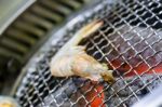 Grilling Prawn On Grill Stock Photo