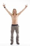 Shirtless Male Raising His Hands Stock Photo