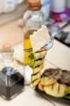 Grilled Zucchini Courgette With Cracker On A Fork Stock Photo