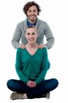 Happy Young Couple In Casual Clothing Stock Photo