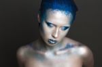 Art Makeup With Blue Hair And Rhinestones Stock Photo