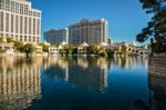 View Across Bellagio Lake To Caesar's Palace Stock Photo