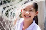 Portrait Of Thai High School Student Uniform Teen Beautiful Girl Happy And Relax Stock Photo