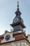 Spire Of The Jewish Town Hall In Prague Stock Photo