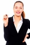 Businesswoman Holding Pen Stock Photo