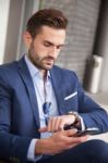 Business Man In A Cafe Stock Photo