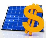 Solar Panel And Dollar Sign Shows Saving Energy Stock Photo