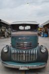 Old Vintage Green Chevrolet Truck At Night Market, Srinakarin Ro Stock Photo