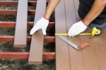 Worker Installing  Wood Floor Stock Photo