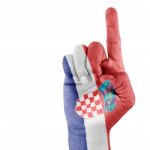 Croatia Flag On pointing up Hand Stock Photo