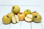 Fresh Tasty Yellow Apple Fruits Isolated On A White Background Stock Photo