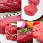 Different Raw Beef Cuts Collage Stock Photo