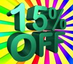 Fifteen Percent Off Indicates Promo Sales And Promotion Stock Photo