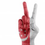 Singapore Flag On Hand Stock Photo