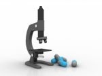 3d Rendering Microscope With Pill Stock Photo