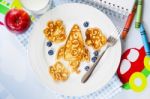 Fun Space Rocket Shaped Pancakes For Kids Stock Photo