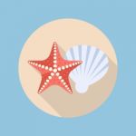 Starfish And Shell Flat Icon Stock Photo