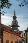 Spire Of The Jewish Town Hall In Prague Stock Photo