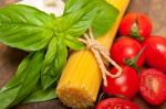 Italian Spaghetti Pasta Tomato And Basil Stock Photo