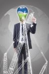 Businessman Pushing Crane Line Stock Photo