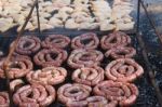 Traditional Meat Grilled On The Grill In The Argentine Countryside Stock Photo