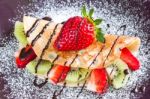 Pancake With Fruits Stock Photo