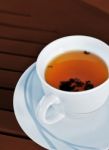 White Cup Of Tea On Table Stock Photo