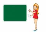 Beautiful Teacher Woman In Front Of Chalkboard  Illustrati Stock Photo