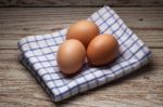 Cooking Eggs Napery Kitchen Wood Teak Vintage Still Life Closeup Stock Photo