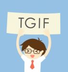 Business Concept, Thank God It's Friday Or Tgif With A Man In Feeling Happy And Relax.  Illustration Stock Photo